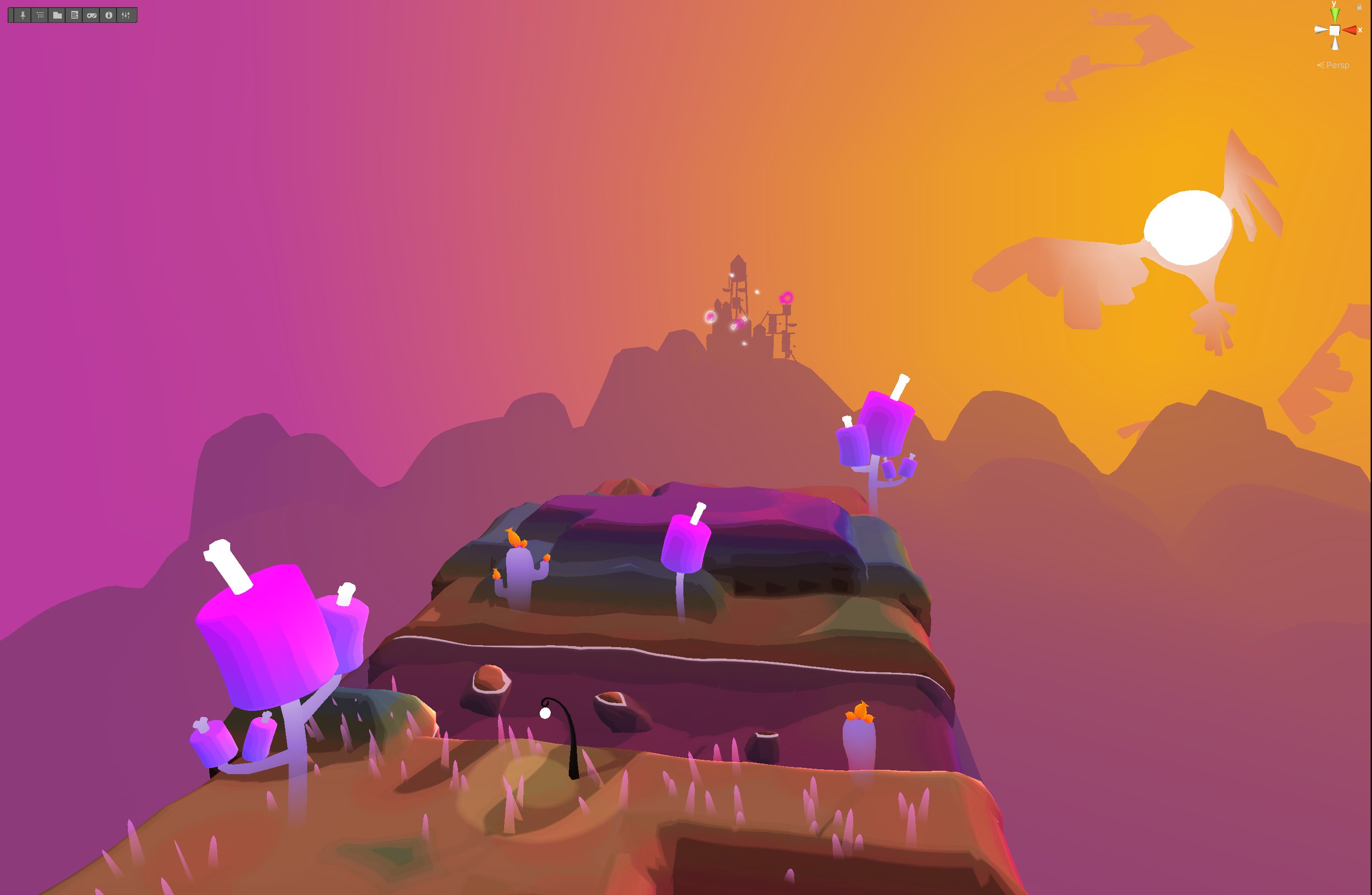pethell's bird sunset viewed in Unity's editor pethell-ineditor